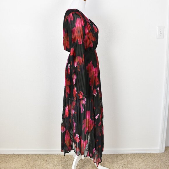Steve Madden Pleated Floral Midi Long Sleeve Dress - S - Picture 8 of 10